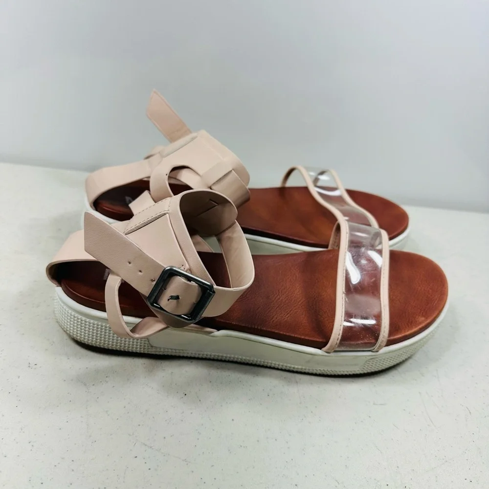 MIA Sandals Womens 10 Casual Ankle Strap Open Toe Platform Pink Faux Leather